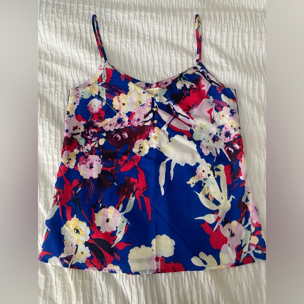 Yumi Kim Multicolored Floral Print Tank Top with Gold Buttons